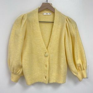 Mango Short Yellow Cardigan with Buttons Size Small S
